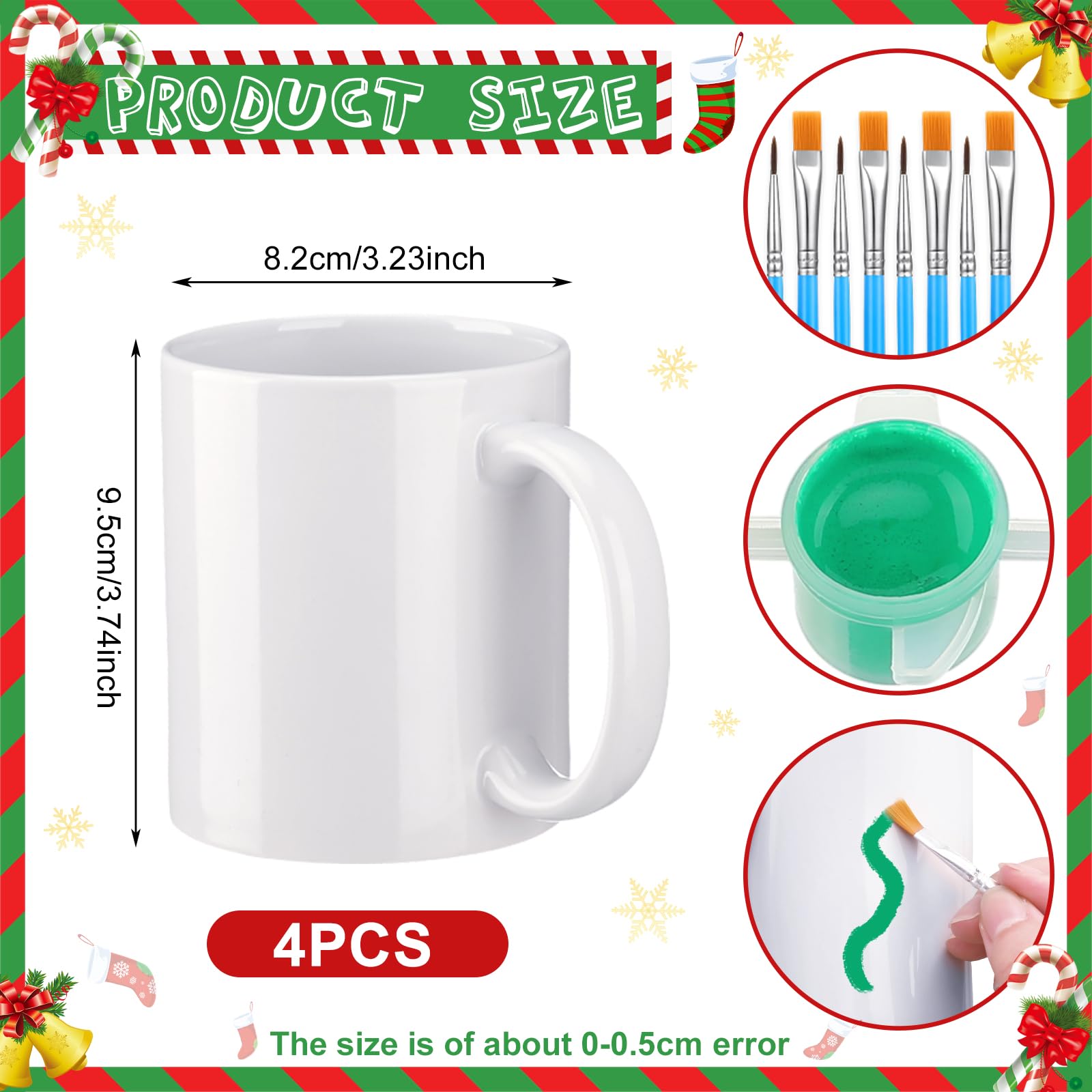 Mifoci 16 Pcs Make Your Own Mug Paint Ceramic DIY Mug Kit Personalized  Coffee Mugs Washable Include 4 Mugs 4 Sets Paints 8 Brushes for Christmas  Fun